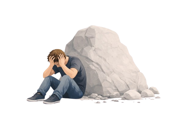 Person an Stein gelehnt